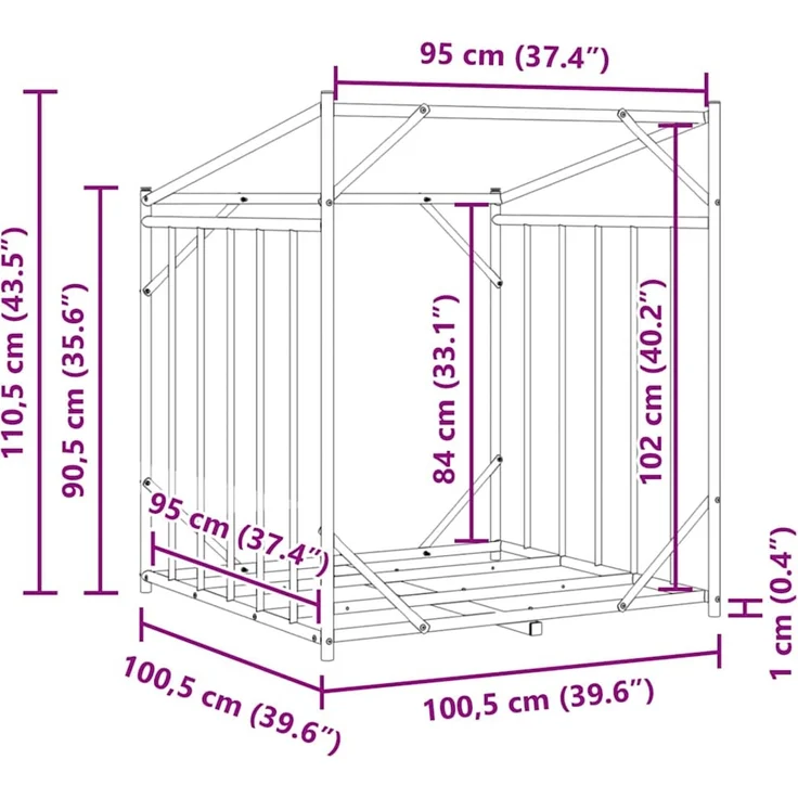 vidaXL Brennholzregal mit Regenschutz 100,5x100,5x110,5 cm 4104939 – Bild 12