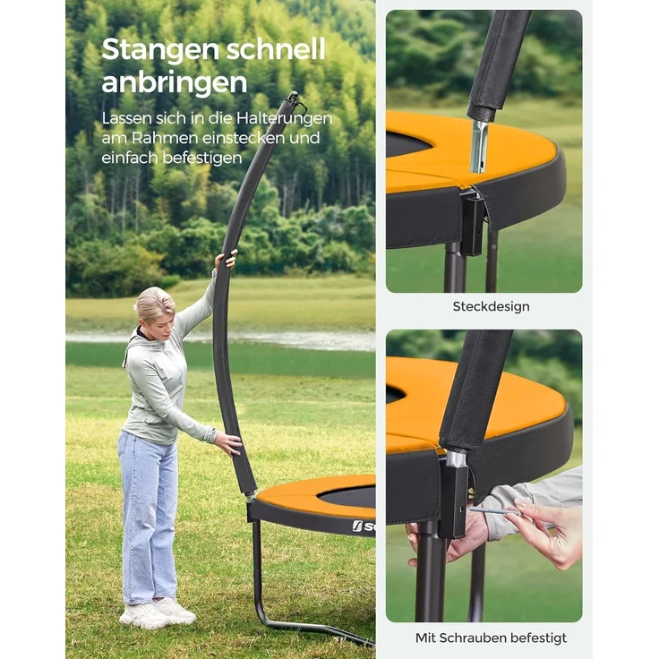 Songmics Trampolin mit Leiter, Sicherheitsnetz und gepolsterten Stangen, Stahl orange, Ø 305 cm – Bild 3