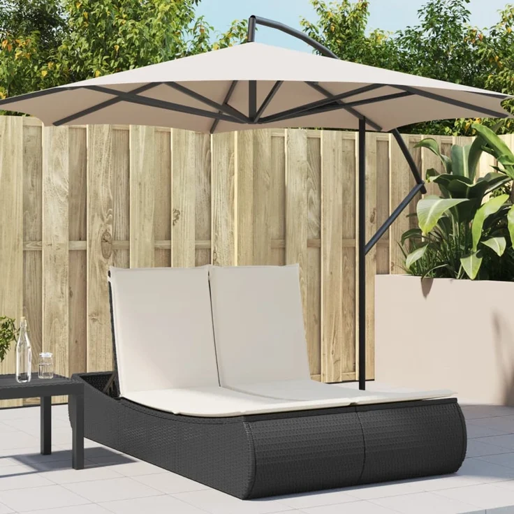 vidaXL Doppel-Sonnenliege mit Kissen Schwarz Poly Rattan 368090 – Bild 1