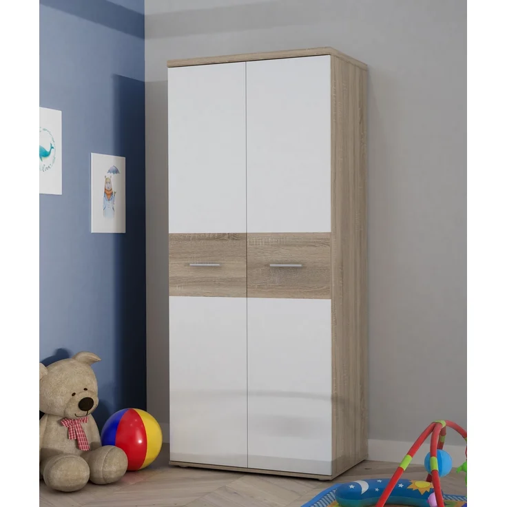 Kleiderschrank >WINNIE< in Sonoma Eiche / Weiss - 79,9x188,6x52,7cm (BxHxT) – Bild 2