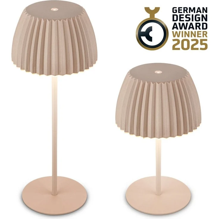 BRILONER - Riffle LED Tischlampe kabellos IP44 mit Lichtkante, 14,5x36,5 cm, Touchdimmer, Akku tauschbar, Nachttischlampe, Leselampe, LED Lampe, Akku Lampe, German Design Award Winner 2025, Beige – Bild 1