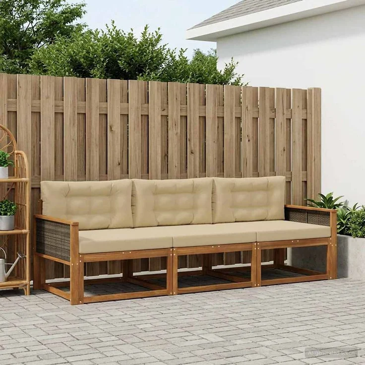 vidaXL Outdoor-Sofagarnitur 3 stk. 3-Sitzer Natur und Beige 3382301 – Bild 1