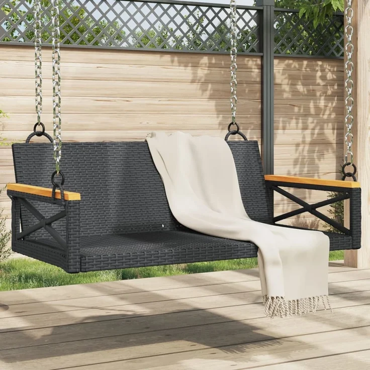 vidaXL Hängebank Schwarz 109x62x40 cm Poly Rattan 368152 – Bild 1