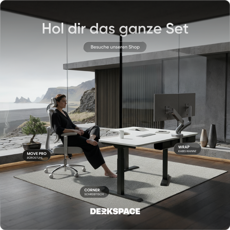 DESKSPACE CORNER Schreibtisch, Elektrisch höhenverstellbar, 160 x 130 x 70 cm, Weiße Tischplatte, Schwarzes Gestell – Bild 9