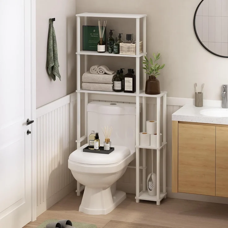 Furinno Turn-N-Tube platzsparendes WC mit 5 Regalen, Weiß/Weiß – Bild 2