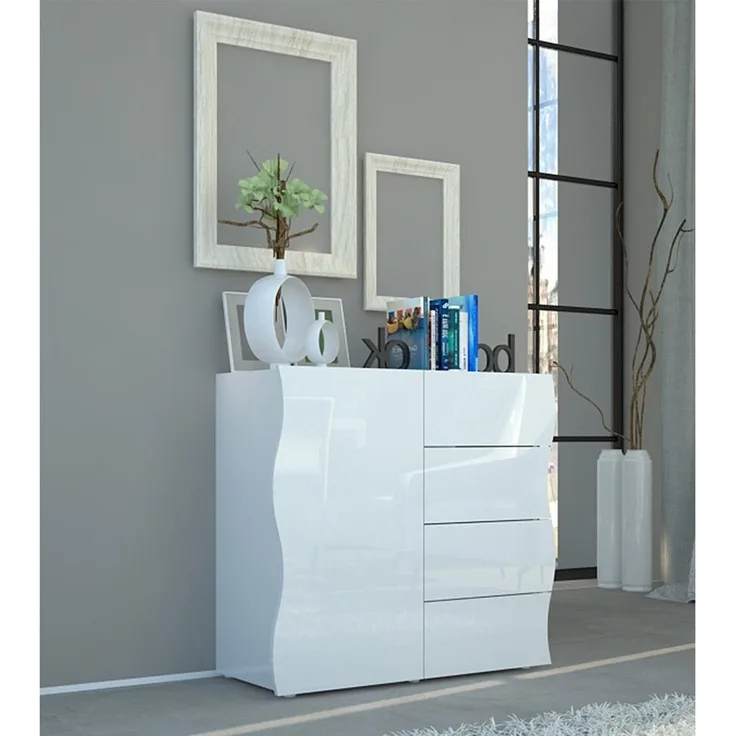 Highboard >Onda< in Weiß/Hochglanz - 90x81.2x40cm (BxHxT)