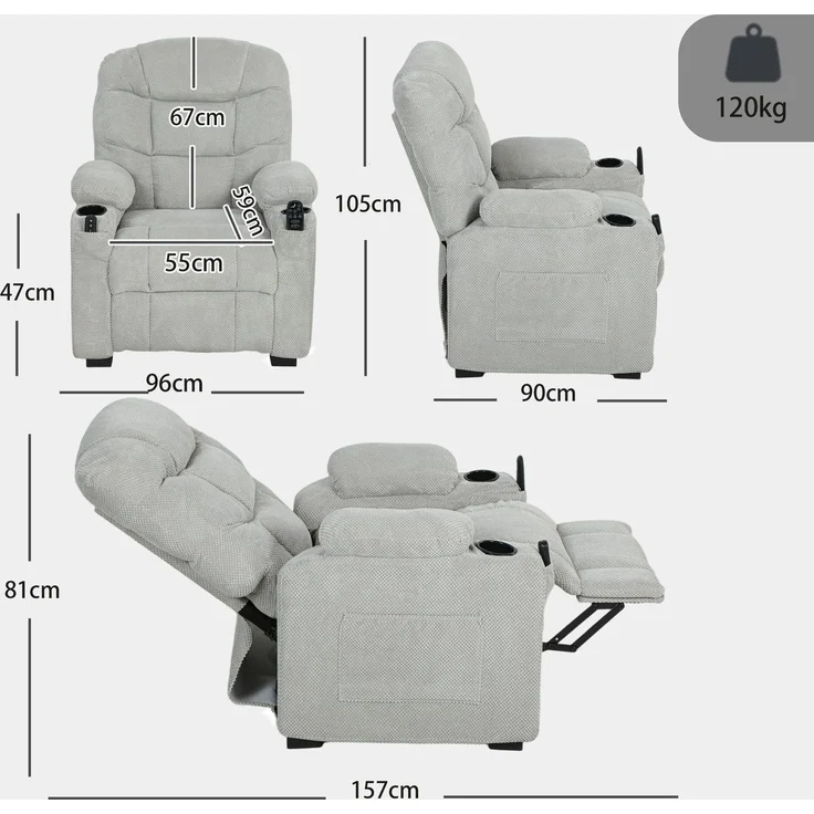 Wohnora-Elektrischer Relaxsessel mit Massage & Wärme, leisem Motor und Memory-Funktion, Grau,H 1050cm x T 960cm x B 900cm – Bild 4
