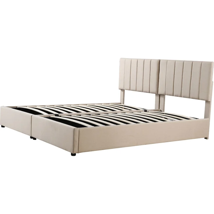 Polsterbett 180x200 mit hydraulischem Stauraum, 2-in-1 Doppelbett zu Einzelbetten umbaubar, verstellbares Kopfteil, Leinenbezug – Bild 7