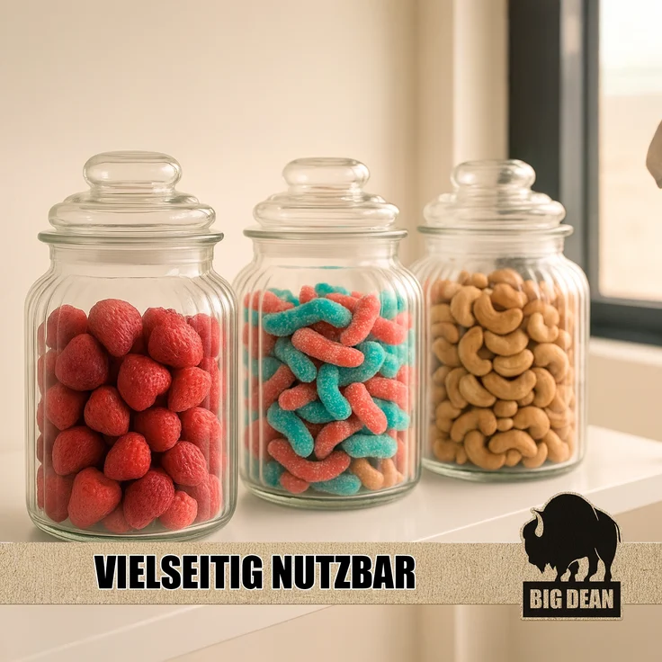 BigDean Bonbonglas 3x 1100ml Bonboniere Bonbonglas mit Deckel in Geschenkbox Vorratsgläser Spülmaschinfest Candy Bar Gläser – Bild 6