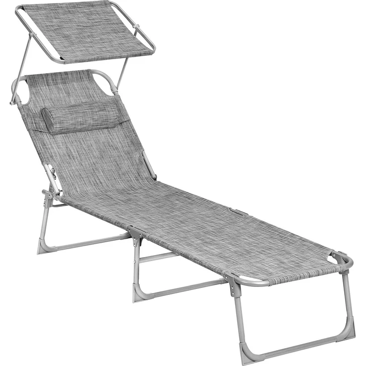 Songmics 'GCB19T' Sonnenliege, klappbarer Liegestuhl, max. Belastbarkeit 150 kg, mit Sonnenschutz, Kopfstütze und verstellbarer Rückenlehne, grau, 193 x 53 x 29 cm – Bild 1
