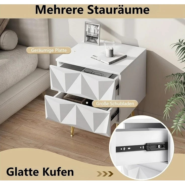 EUGAD Nachttisch (1-St), Nachtschrank mit 2 Schubladen – Bild 3