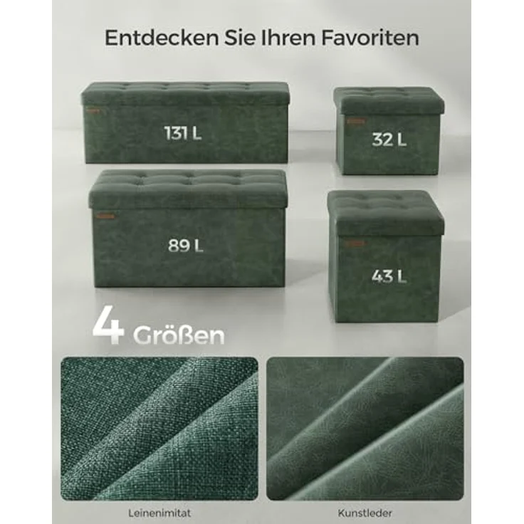 Songmics Sitzhocker Sitztruhe Sitzbank, Waldgrün, 76L cm – Bild 8