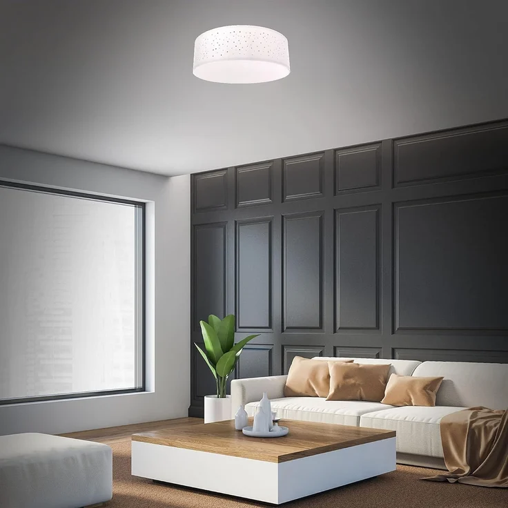 TRANGO LED Deckenleuchte, 3141 Deckenstrahler mit 50cm Ø Sternenhimmel Stoffschirm in *WEISS* rund inkl. 3x E27 Lampenfassung für LED (ohne Leuchtmittel) für Wohnzimmer, Schlafzimmer Flur Gästezimmer Deckenlampe Schlafzimmerlampe, Bürolampe – Bild 4