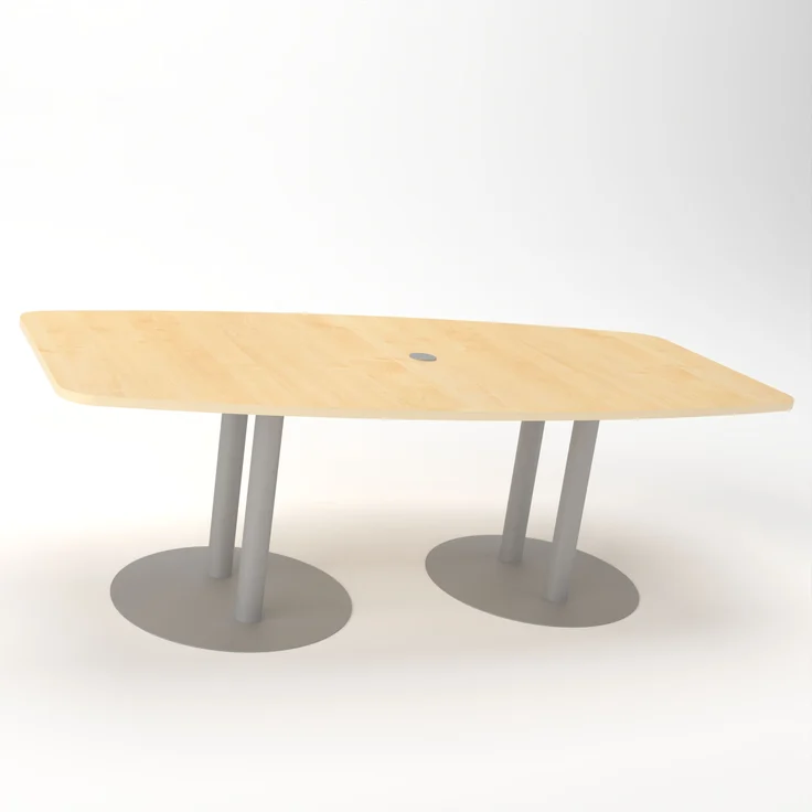 Rheinland Möbel Konferenztisch KONTI 220x103 cm – ovaler Besprechungstisch in Ahorn mit silbernen Säulenfüßen & Kabelauslass, Meetingtisch für 6–8 Personen, moderner XXL-Tisch fürs Büro & Besprechungsraum – Bild 1