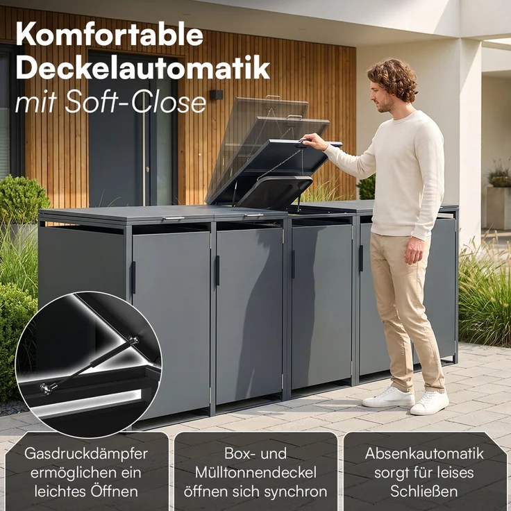 STEELSØN 'Thoria' Mülltonnenbox 5er je 240 Liter, anthrazit, Mülltonnenverkleidung aus Stahl, wetterfest, 116x80x337 cm, Müllbox für 5 Tonnen – Bild 3