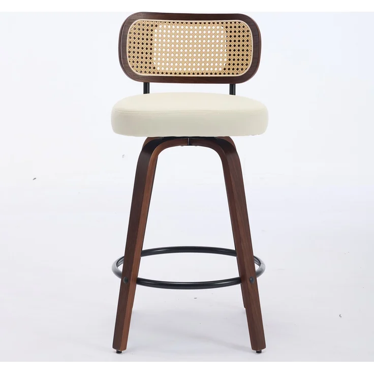 Set of 3 Counter Height Bar Stools - 26 inch Rattan Counter Height Stools with Cane Back, Upholstered Seat, Walnut Craftsmanship, Swivel Counter Stools for Island/Counter(Walnut/Beige) ,DE3866BG--Beige--56x43x90cm--YOUDENOVA – Bild 2