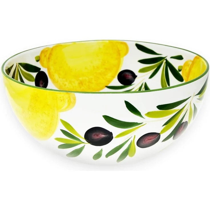 Lashuma Salatschüssel Zitrone Olive, Keramik, (1-tlg), Große Backschüssel handbemalt Ø 26 cm