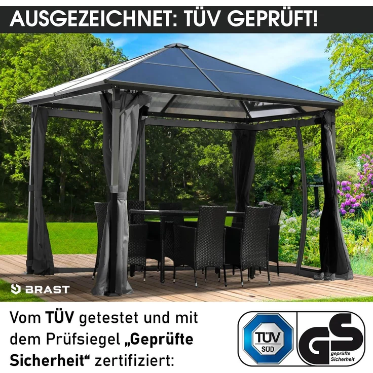 BRAST Alu-Pavillon Summerdream 3x3m grau festes Dach wasserdicht + Moskitonetz + LEDs – Bild 3
