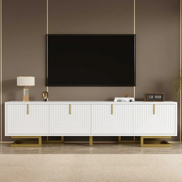 BlingBin TV-Schrank TV-Ständer Fernsehschrank (1-St, mit strukturierten Türen, goldene Griffe und goldene Beine) Modernes Design,160×38 ×44,5cm – Bild 5