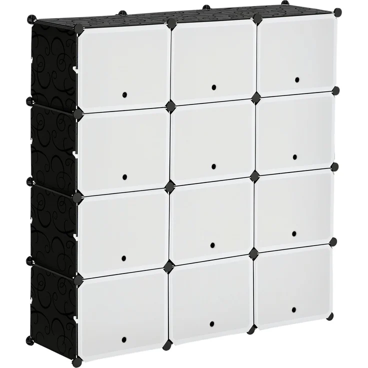 Modulares Regalsystem, Steckregal, zusammensetzbar aus 12 Würfeln 125 x 32 x 125 cm, Kunststoff+Stahl Schwarz--Schwarz+Weiß--125x32x125cm--YOUDENOVA – Bild 1
