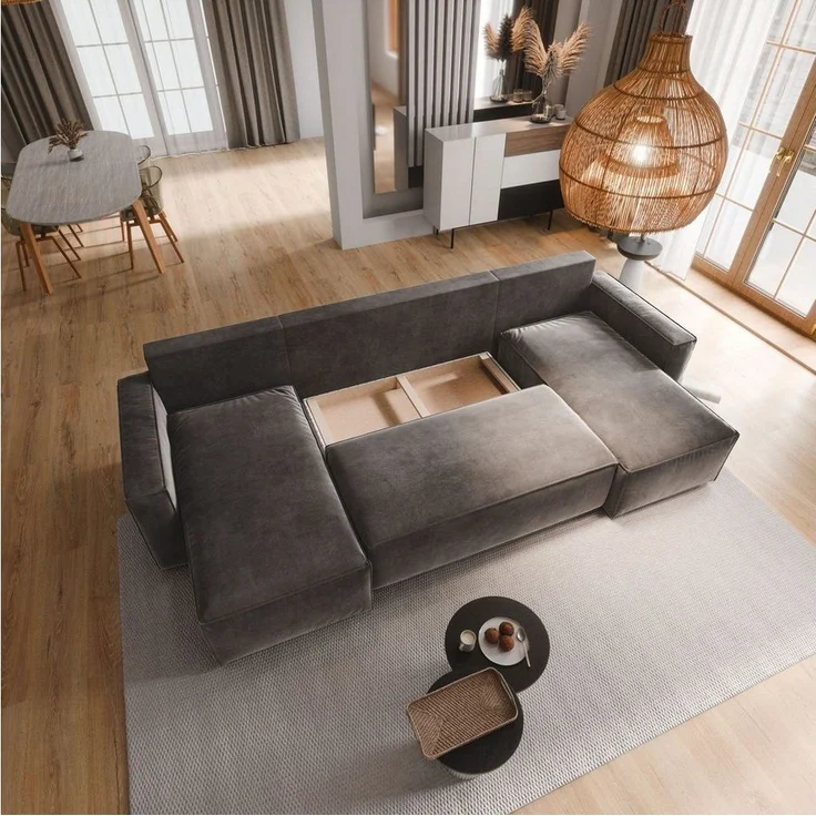 Masseno Ecksofa DENI mit Schlaffunktion U-Form, Sofa mit Bettkasten – Bild 3
