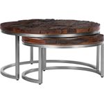 WOMO-DESIGN Couchtisch Surabaya Beistelltisch Wohnzimmertisch Kaffeetische Sofatisch, Natur/Nickel-Finish Ø70x35cm Rund Akazienholz stabil robust modern