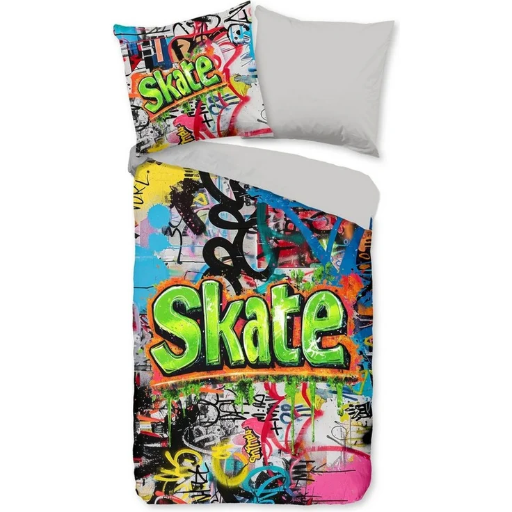 good morning Bettwäsche Bettwäsche 135x200 + 1 x 80 x 80 cm Flanell Skate grau, Flanell, 2 teilig, 1 x Bettbezug 135x200 cm + 1 x Kissenbezug 80x80 cm grau