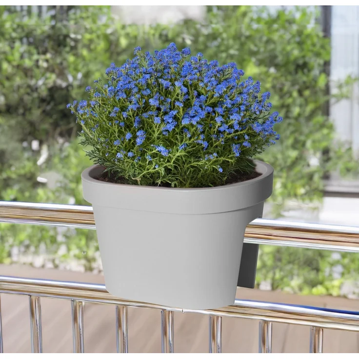 Spetebo Blumentopf Balkon Blumentopf OVAL - klein / grau (Stück, 1 St, Pflanztopf), Kunststoff Pflanzkasten zum Einhängen – Bild 3