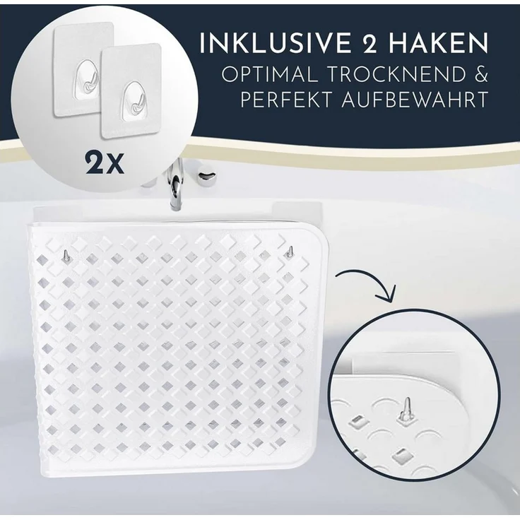 Homerella Badematte rutschfest Hautsensitiv 88x39 cm, INKL. AUFHÄNGUNG, Antirutschmatte Badewanne BPA frei, Duschmatte schimmelresistent & maschinenwaschbar – Bild 2