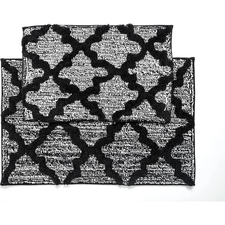 Penguin Home® Mikrofaser-Plüsch-Badematte,2er-Set,Vierpass-Design,schwarze Farbe,Rechtecke,saugfähiger,waschbarer Toilettenvorleger,2-teiliges rutschfeste Latex-Rückseite,Größe 40x60 cm und 50x80 cm
