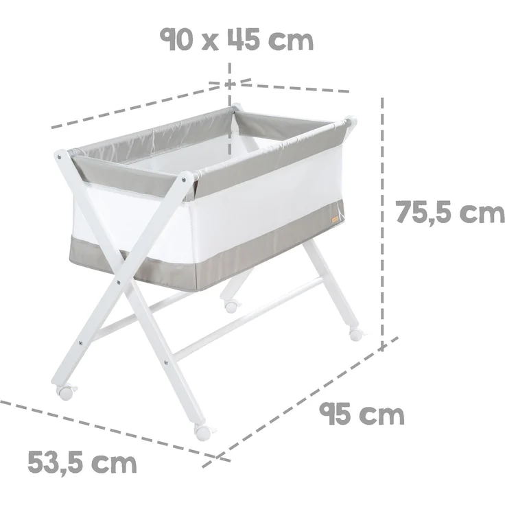 roba Stubenbett - klappbar - Holz - Canvas- & Mesh-Material - inkl. Rollen & Matratze - Weiß / Grau – Bild 5
