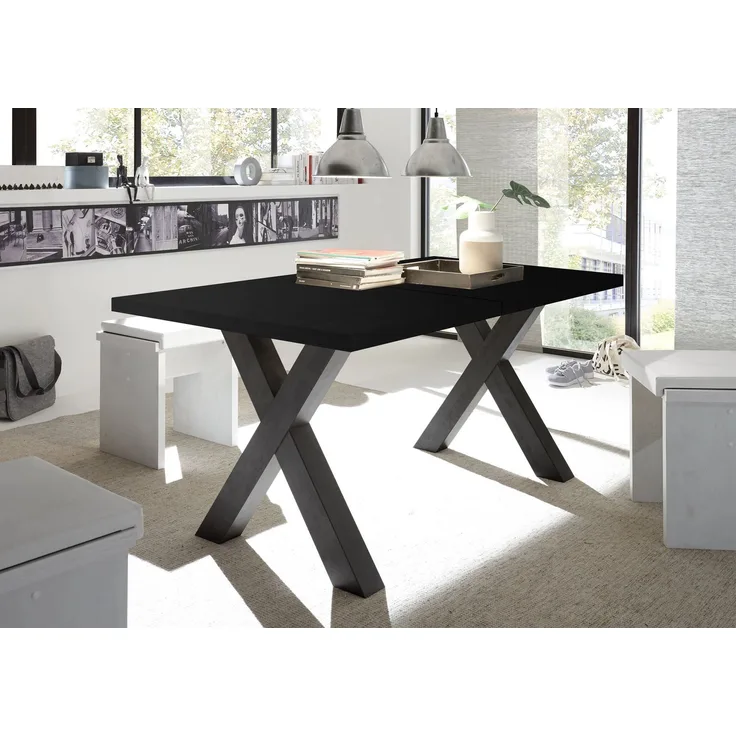 Esstisch ausziehbar Eike 7 140 x 90 x 75 Esszimmertisch Schwarzstahl 13439-140