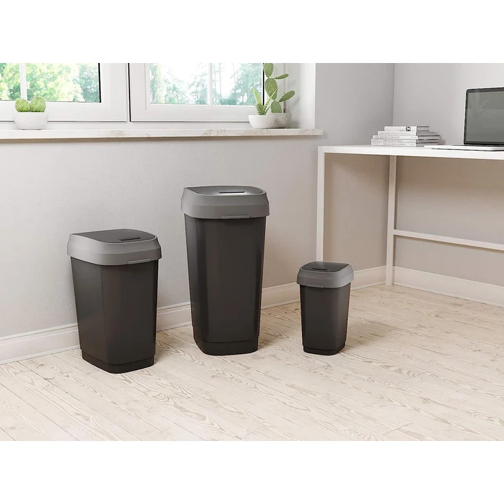 Kis 8075000 0306 01 Abfallbehälter Dual Swing, 10 L, Plastik, schwarz / grau, 19 x 25 x 32 cm – Bild 6