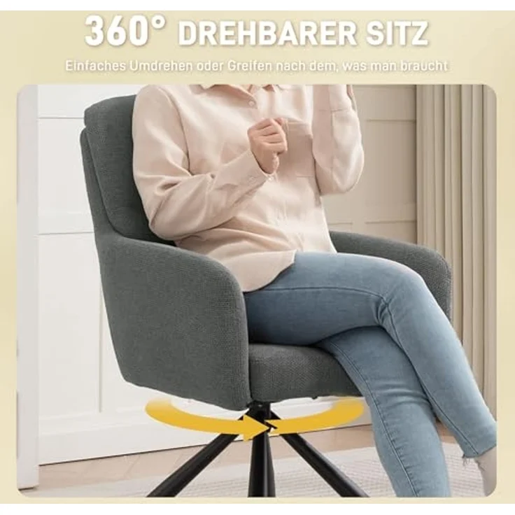 HOMCOM Esszimmerstuhl mit Leinenbezug, Armlehne, Rückenlehne, ergonomisch (360° Drehbar Küchenstuhl, 1 St), für Esszimmer Wohnzimmer, Grau – Bild 6