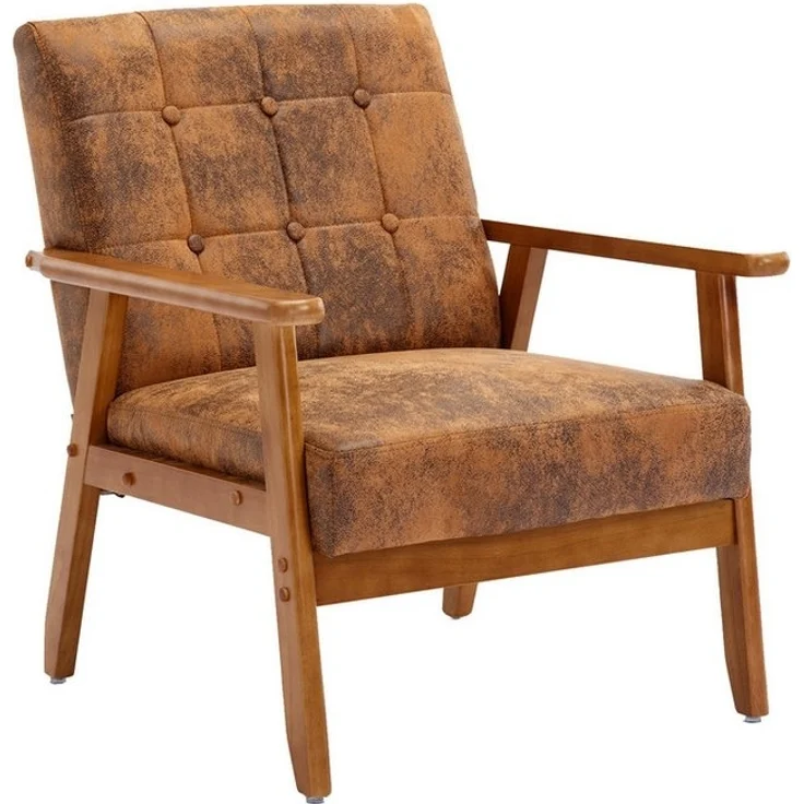 OKWISH Loungesessel Relaxsessel mit Massivholz-Armlehnen und -Füßen (Mid-Century Modern Akzentstuhl), für Wohnzimmer Schlafzimmer Studio-Stuhl – Bild 5