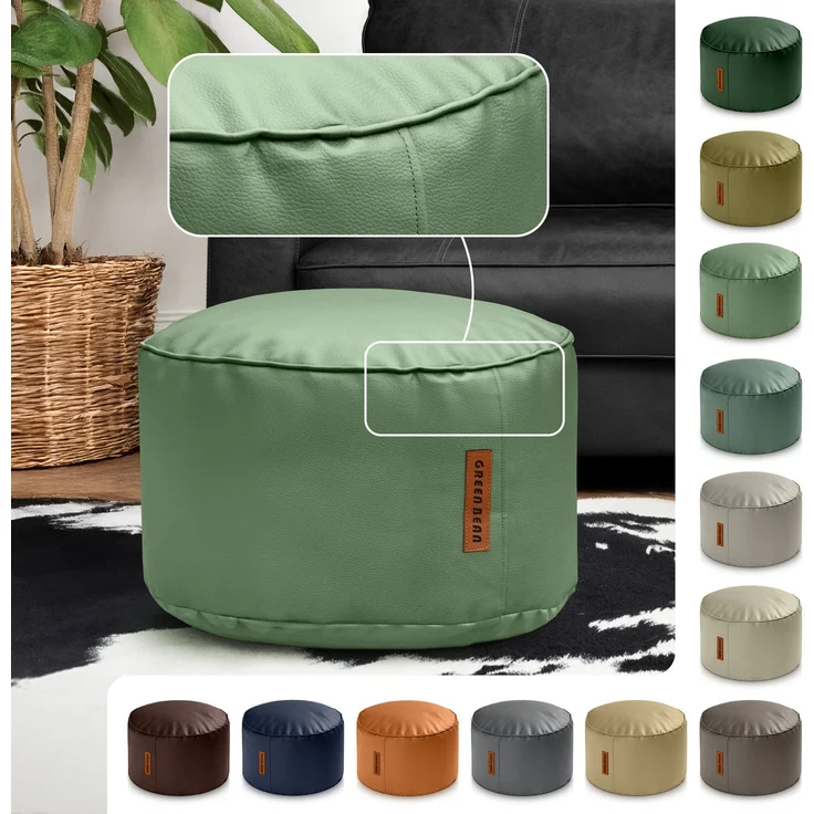 Green Bean® Sitzhocker aus Kunstleder - Pouf mit EPS Perlen Füllung - 43 x 30 cm - perfekte Ergänzung zum Sitzsack - Hellgrau-Grün – Bild 2