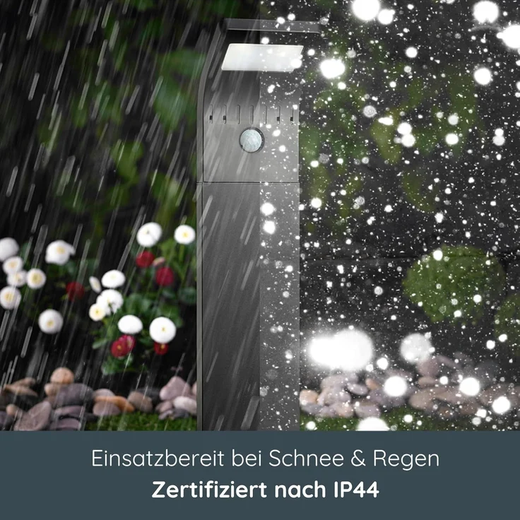 MeLiTec LED Solarleuchte SO44, Solar-Gartenleuchte, LED fest integriert, Tageslichtweiß, mit Bewegungsmelder, bis zu 6h Leuchtdauer, schwarz – Bild 4