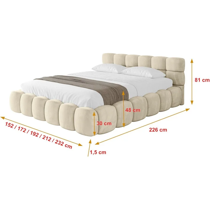 ALTDECOR Polsterbett LEYA-v1 (Polsterbett mit Bettkasten und Lattenrost, Boxbett ohne Matratze), Doppelbett mit Stauraum, Bett mit Kopfteil – Bild 4