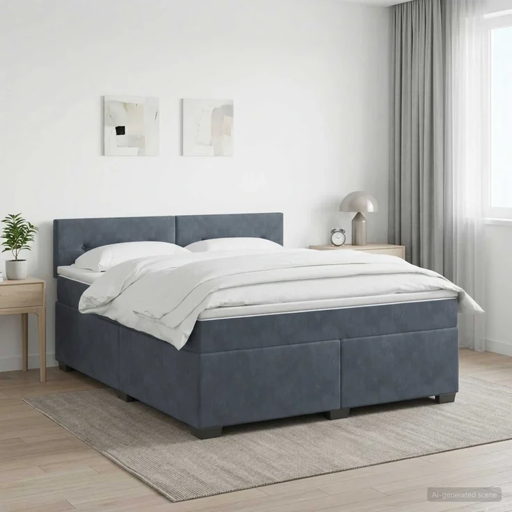vidaXL Boxspringbett mit Matratze Dunkelgrau 140 x 200 cm Samt 3450729 – Bild 1