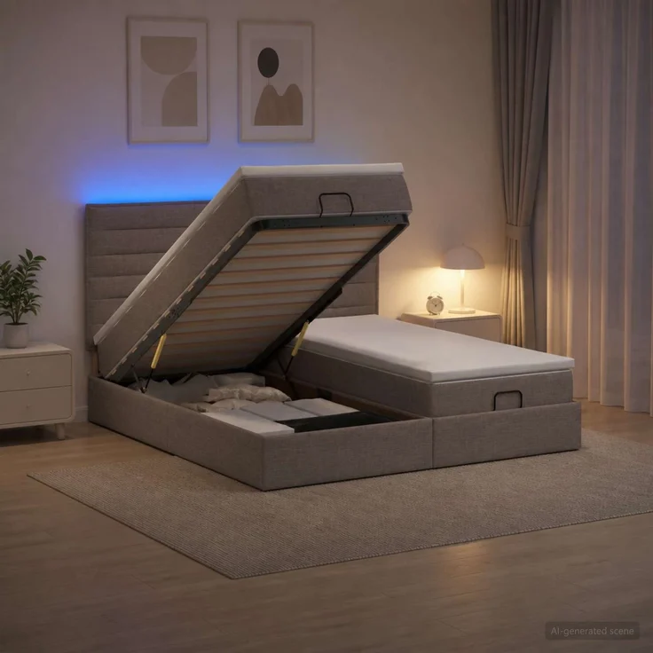 vidaXL Ottoman-Bett mit Matratze und LED Taupe 180 x 200 cm Stoff 3458420 – Bild 4