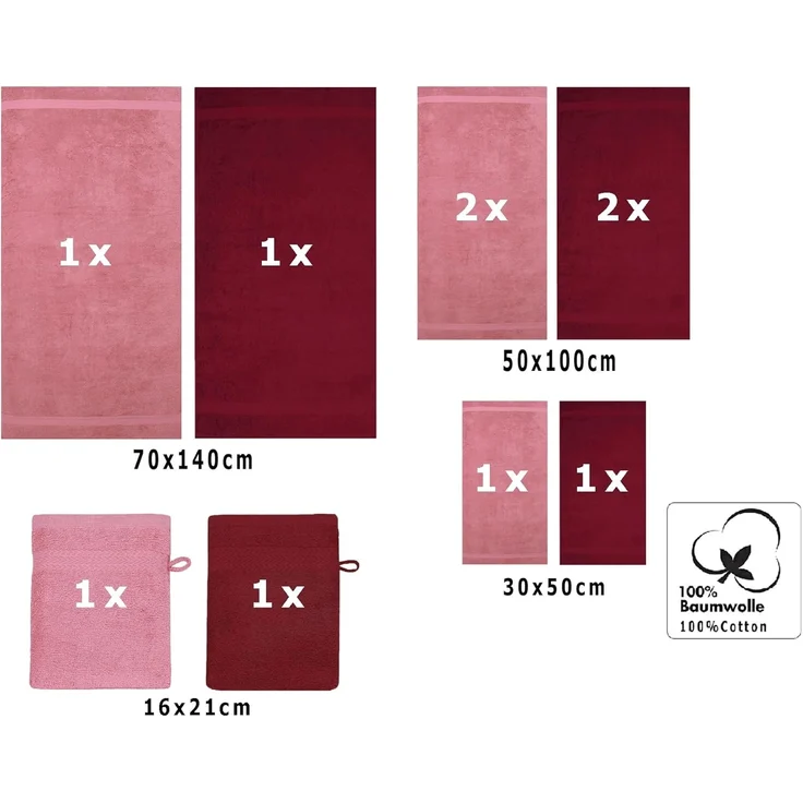 Betz Handtuch Set 10-TLG. Handtuch-Set Premium, 100% Baumwolle, (Set, 10-tlg), Farbe Altrosa & Dunkelrot – Bild 2