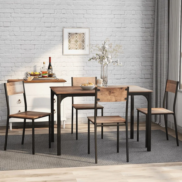 Sitzgruppe, Esszimmergruppe Esstisch mit 4 Stühlen, für Balkon & Esszimmer & Wohnzimmer, Vintagebraun,Sitzgruppe, Esszimmergruppe Esstisch mit 4 Stühlen, für Balkon & Esszimmer & Wohnzimmer, Vintagebraun – Bild 1