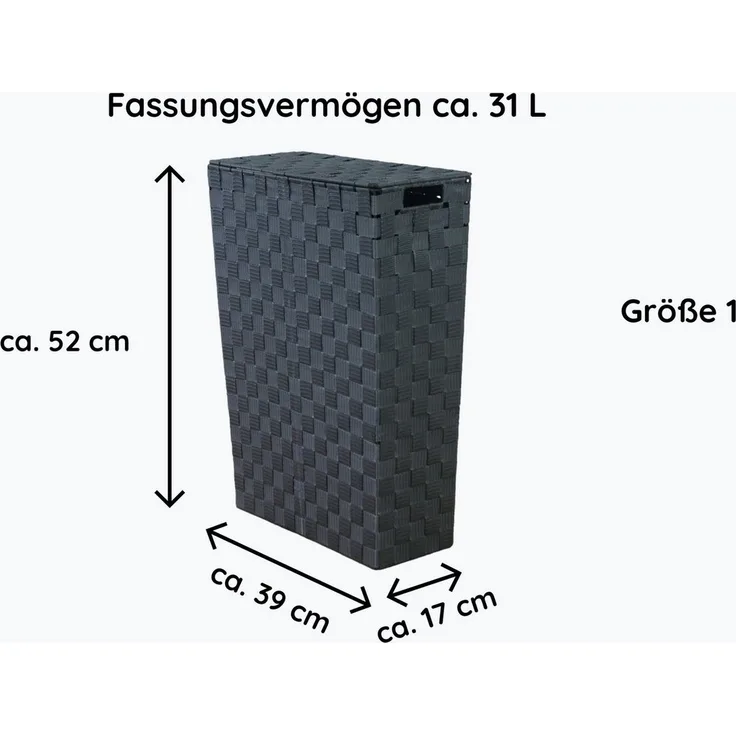 Lycce Wäschekorb NISCHENWÄSCHEKORB grau Wäschesammler Wäschekorb Stoff geflochten, für Nischen, mit Deckel und Griffmulden