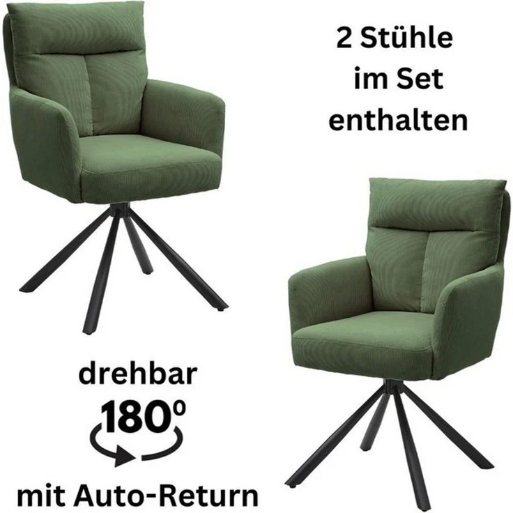 SOFIA Esszimmerstühle 2er Set mit schwarzem Metallgestell und Cord Bezug, Grün - Bequeme Stühle für Esszimmer & Wohnzimmer - 60 x 93 x 67 cm (B/H/T) – Bild 4