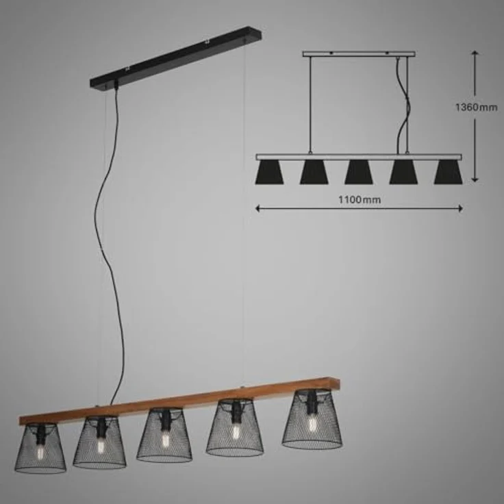 Briloner Pendelleuchte TAUNUS, 5-flammige Hängelampe mit Holz-Metall-Design, schwarz, exkl. 5x E14, 25 W, 110 x 15 x 136 cm – Bild 7