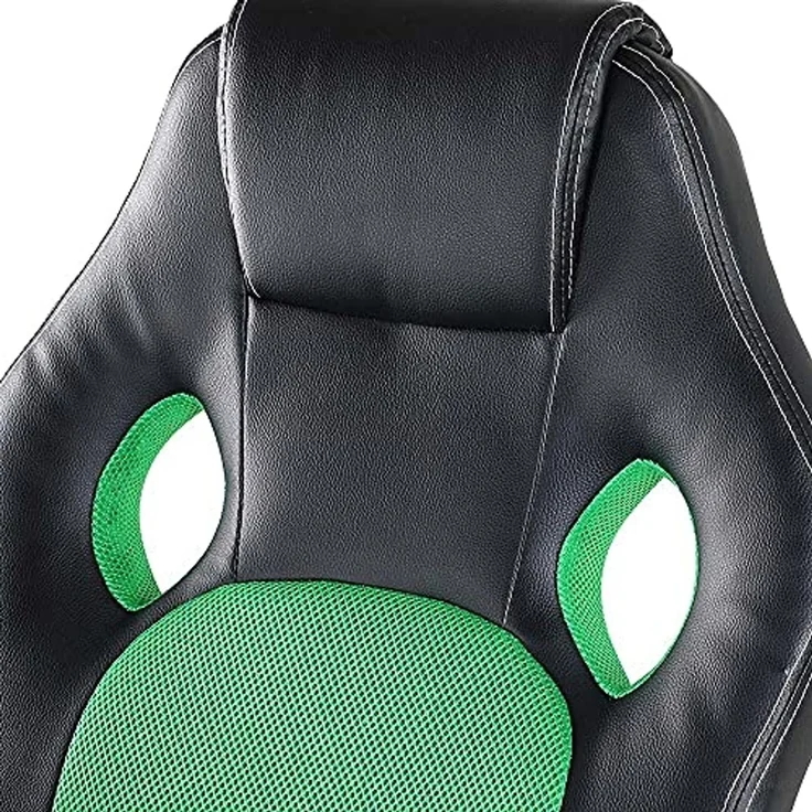 BAKAJI Sportsessel, Bürostuhl, 4 Räder, 360° drehbar, Modell Racer Gaming, extra luxuriös, aus Kunstleder, Schwarz und Stoff (Grün) – Bild 6