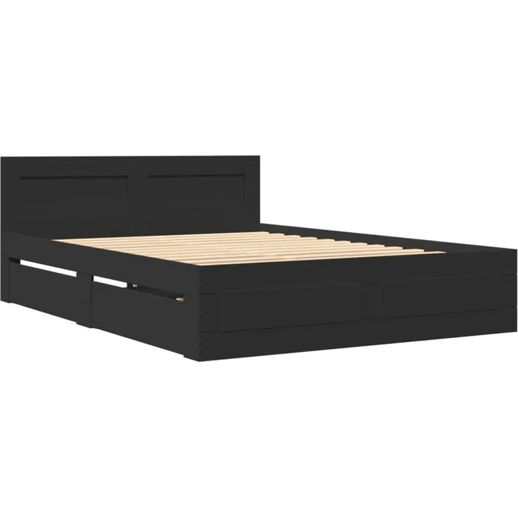 vidaXL Bettgestell mit Kopfteil ohne Matratze Schwarz 140x200 cm 3295563 – Bild 2