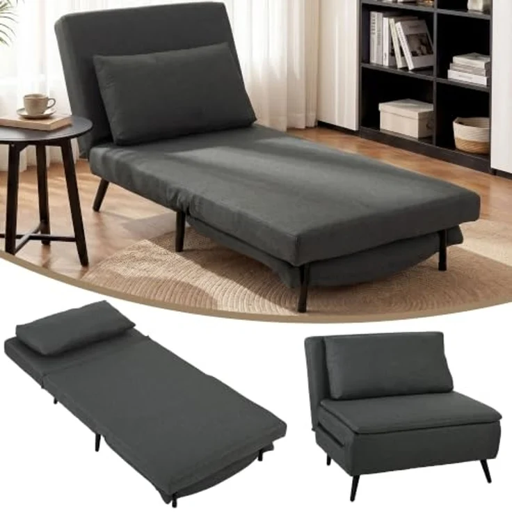 HOMCOM Schlafsofa Schlafsessel Sessel 3-in-1 Bettfunktion, Leinenoptik Dunkelgrau, Set 1 Teile, 3-in-1, 3-fach verstellbar – Bild 1