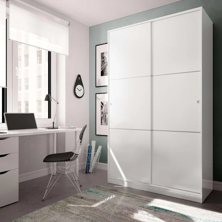 Habitdesign Kleiderschrank mit 2 Schiebetüren, Kleiderstange und Regalen, Schlafzimmerschrank, Modell Top 120, Hochglanz-Finish, Maße: 120 cm (L) x 200 cm (H) x 50 cm (T) – Bild 2