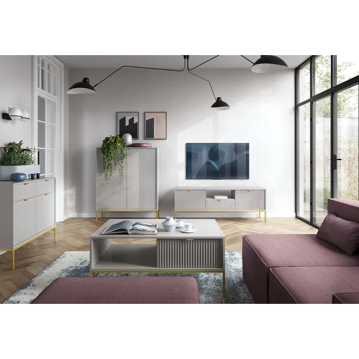Selsey 'Vellore' Sideboard 3-türig, grau mit goldfarbenem Gestell, 83 x 154 x 39 cm – Bild 4